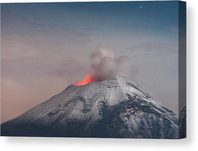 Barren Canvas Print featuring the photograph Eruption Of A Volcanoe At Night by Marcos Ferro