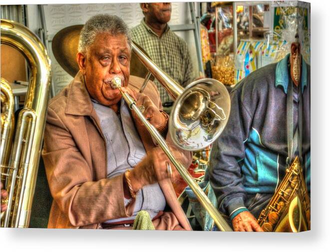 Mobile Canvas Print featuring the digital art Excelsior Band Horn Player by Michael Thomas