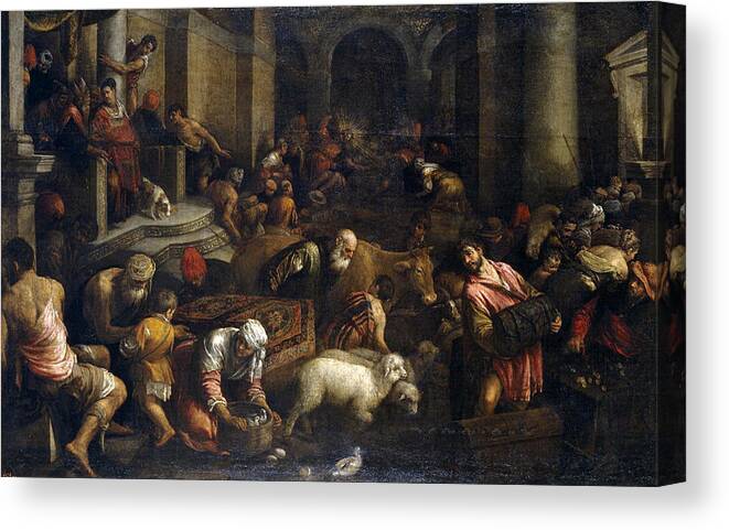 Jacopo Bassano Canvas Print featuring the painting Expulsion of merchants from the temple by Jacopo Bassano