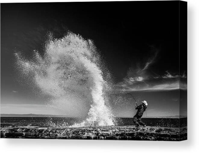 Splash Canvas Print featuring the photograph Extreme Fishing by Vahid Varasteh