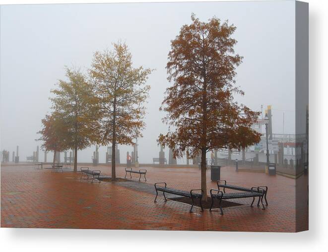 City Dock Canvas Print featuring the photograph Fall Fog by Jennifer Casey
