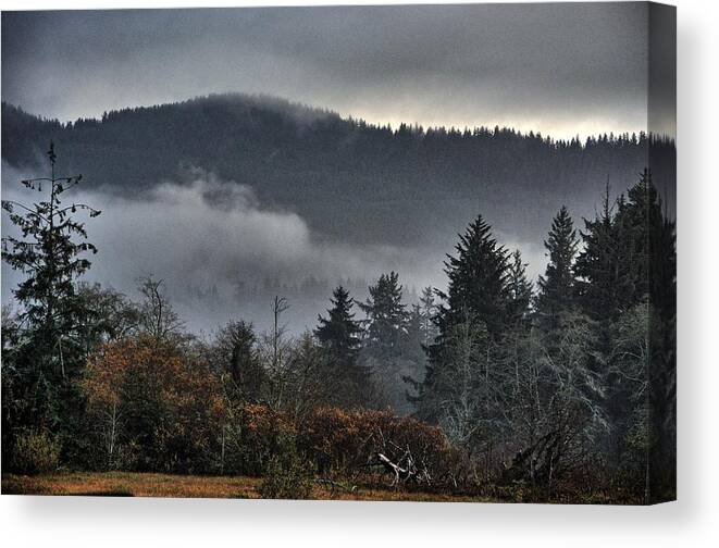 Sandlake Canvas Print featuring the photograph Fall Low Clouds and Fog by Chriss Pagani