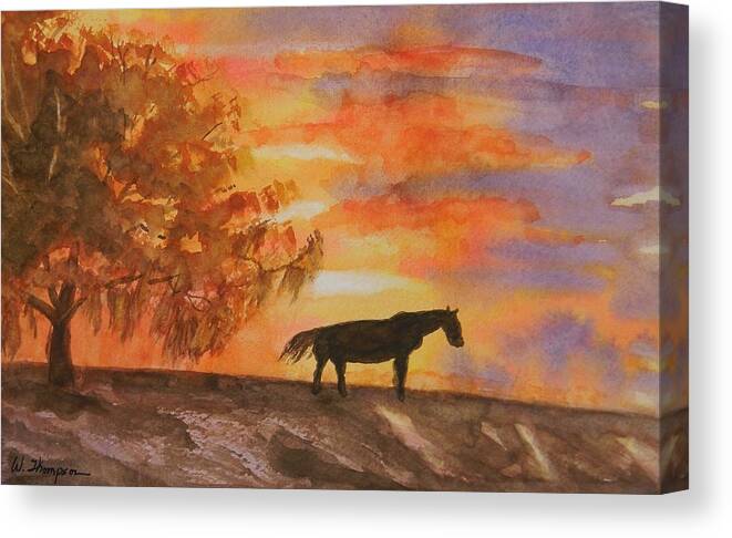 Fall Shady Road Sunset Canvas Print featuring the painting Fall Shady Road Sunset by Warren Thompson