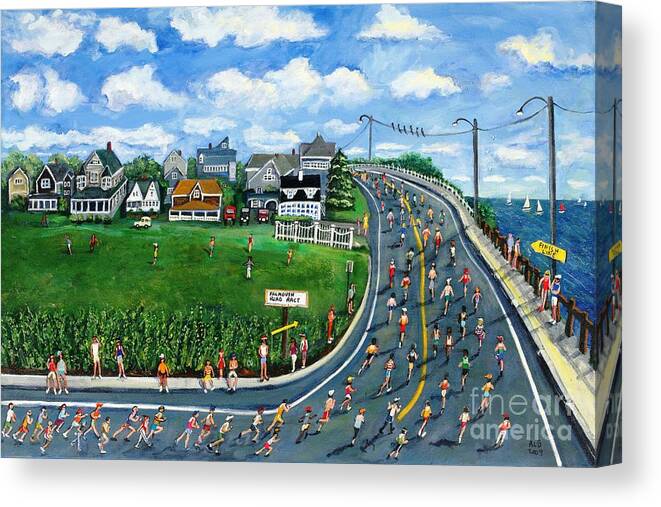 Landscape Canvas Print featuring the painting Falmouth Road Race Running Falmouth by Rita Brown