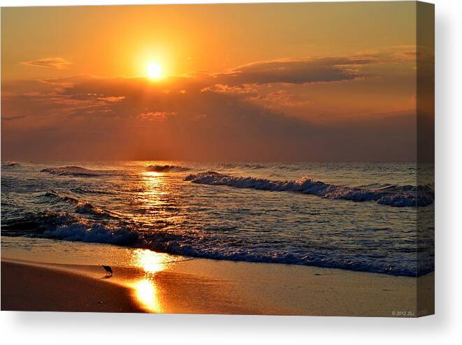 Fantastic Canvas Print featuring the photograph Fantastic Sunrise Colors Clouds Rays and Waves on Navarre Beach by Jeff at JSJ Photography