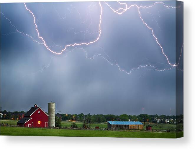 Lightning Canvas Print featuring the photograph Farm Storm HDR by James BO Insogna