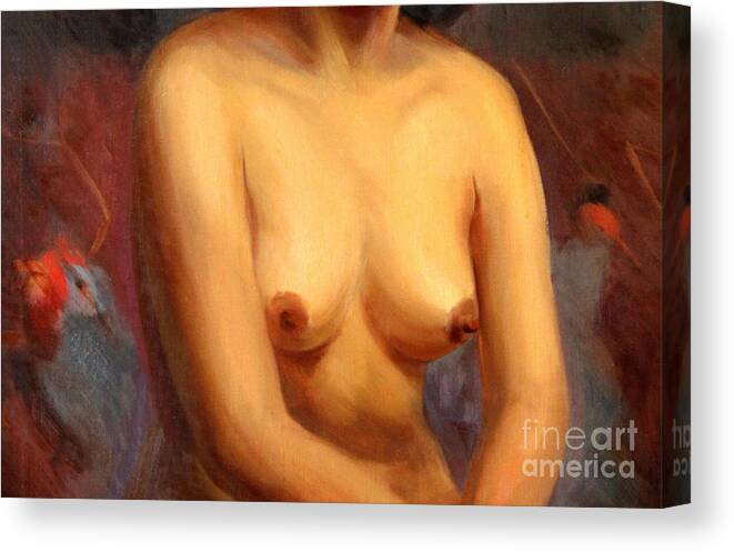 Female Canvas Print featuring the painting Female Nude Torso 1940s by Art By Tolpo Collection