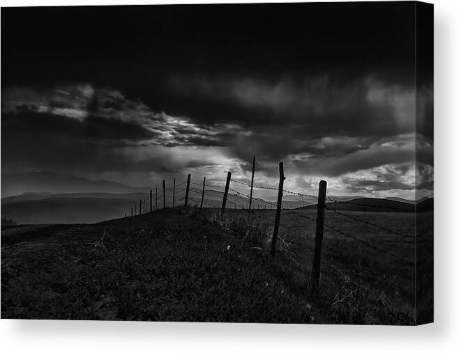 Black And White Canvas Print featuring the photograph Fence Line by Theresa Tahara