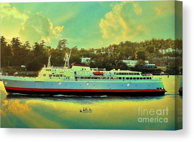 Ferry Canvas Print featuring the photograph Ferry Headed out from Victoria at Sunset by Janette Boyd