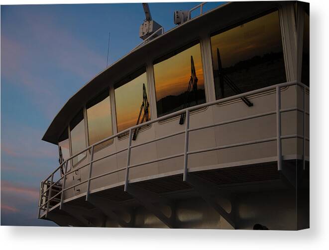Ferry Canvas Print featuring the photograph Ferry Sunset by Steve Myrick