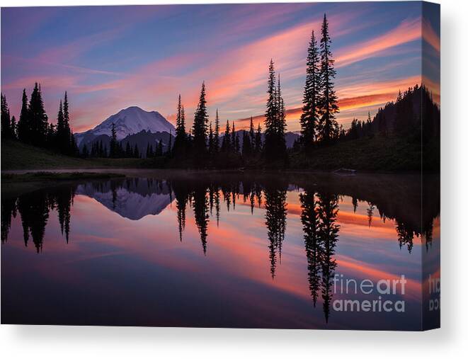 Mount Rainier Canvas Print featuring the photograph Fiery Rainier Sunset by Mike Reid