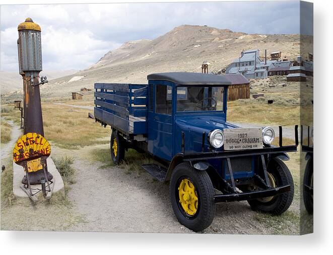 Bodie California State Park Canvas Print featuring the photograph Fill 'er up in Bodie by Jim Snyder