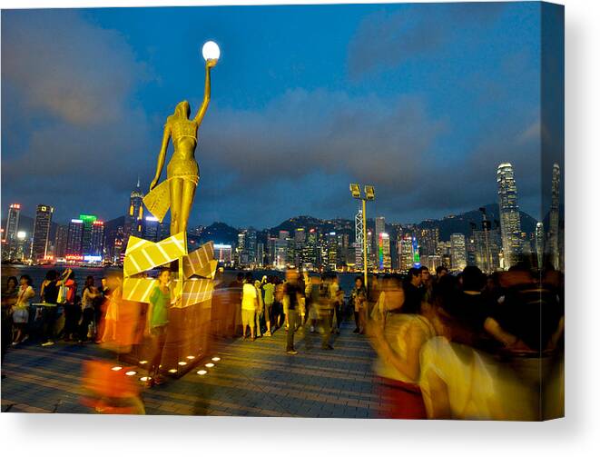 Hong Kong Canvas Print featuring the photograph Film Statue at Avenue of Stars by Hisao Mogi