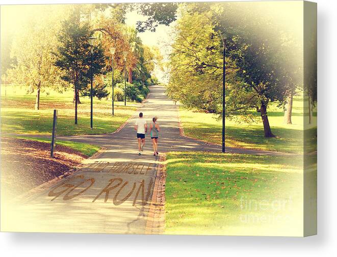 Find Yourself Go Run Canvas Print featuring the photograph Find Yourself Go Run at Fitzroy Gardens in Melbourne Australia by Beverly Claire Kaiya