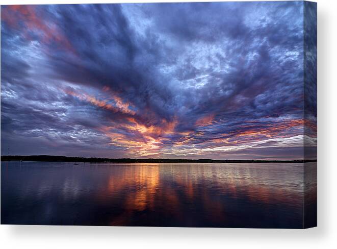 Sunset Canvas Print featuring the photograph Fire In The Sky Sunset Over The Lake by Todd Aaron