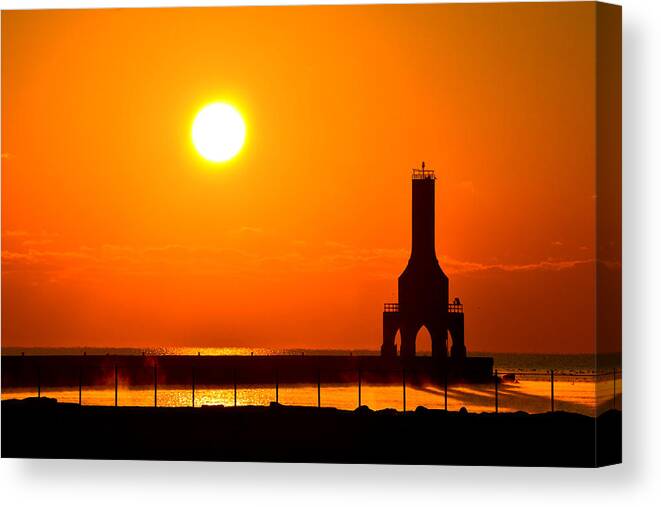 Lighthouse Canvas Print featuring the photograph Fire Sky by James Meyer