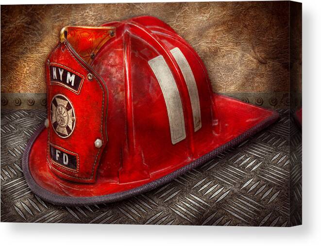 Fireman Canvas Print featuring the photograph Fireman - Hat - A childhood dream by Mike Savad