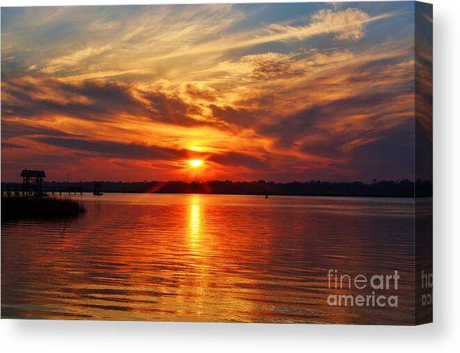 Sunset Canvas Print featuring the photograph Firey Sunset by Kathy Baccari