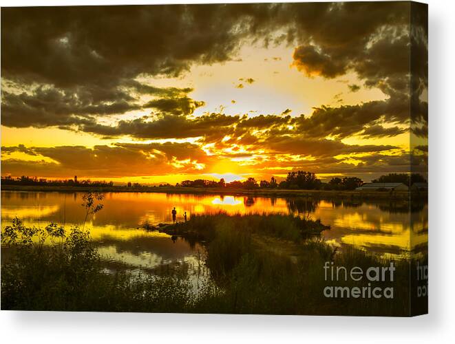 Red Canvas Print featuring the photograph Fishermen Sunset II by Robert Bales