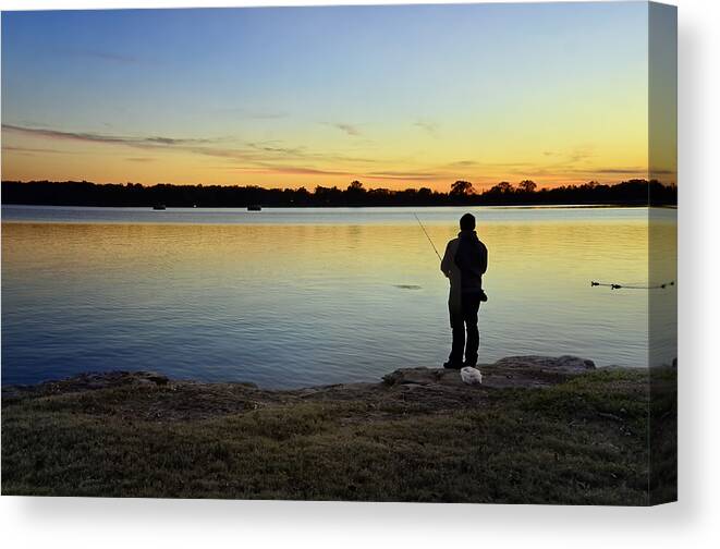 Fishing Canvas Print featuring the photograph Fishing At Sunset by Steven Michael