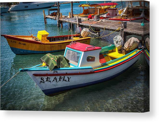Colourful Canvas Print featuring the photograph Fishing Boats Aruba by Stephen Kennedy