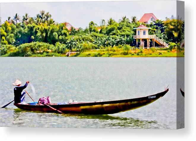 Vietnam Canvas Print featuring the photograph Fishing Perfume River by Rochelle Berman