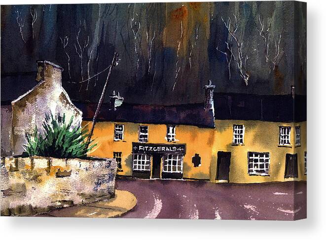 Val Byrne Canvas Print featuring the painting FitzGeralds Pub Avoca Wicklow by Val Byrne