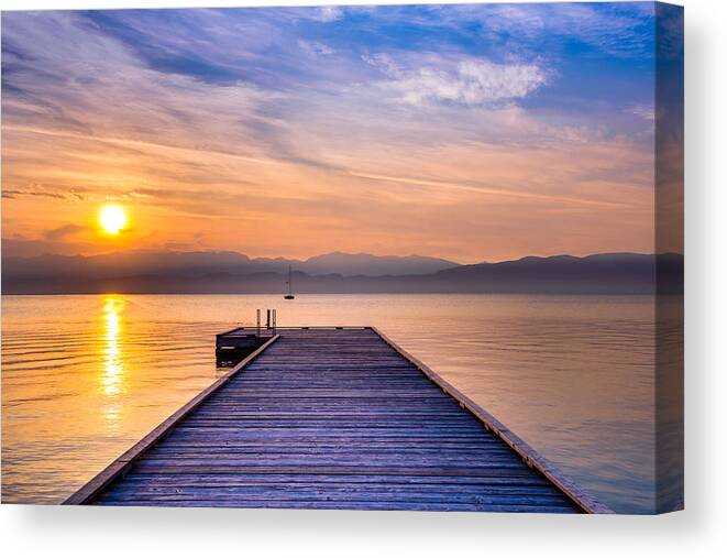 Flathead Lake Canvas Print featuring the photograph Flathead Lake Sunrise by Adam Mateo Fierro