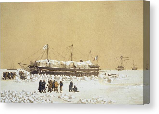 Ice Pack Canvas Print featuring the drawing Floating Battery La Tonnante In The Ice by A. & Morel-Fatio, A. Bayot
