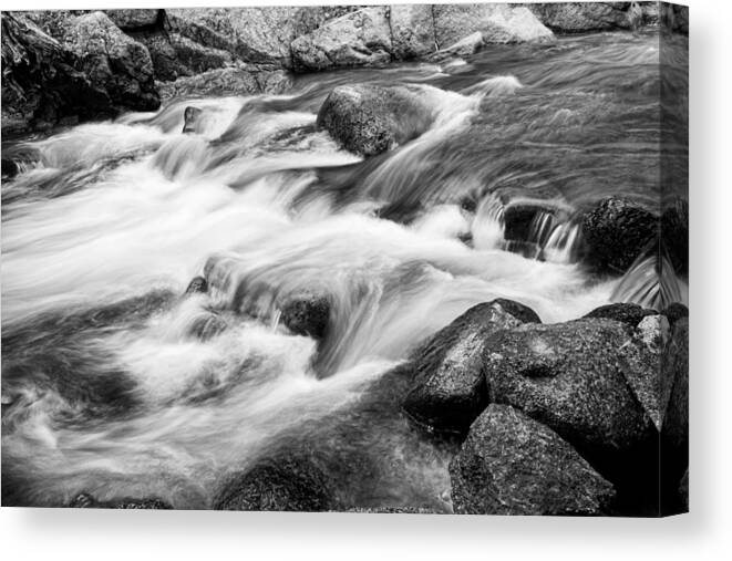Outdoors Canvas Print featuring the photograph Flowing St Vrain Creek Black and White by James BO Insogna