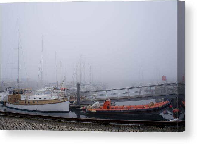 Anstruther Harbour Canvas Print featuring the photograph Fog in Marina III by Elena Perelman