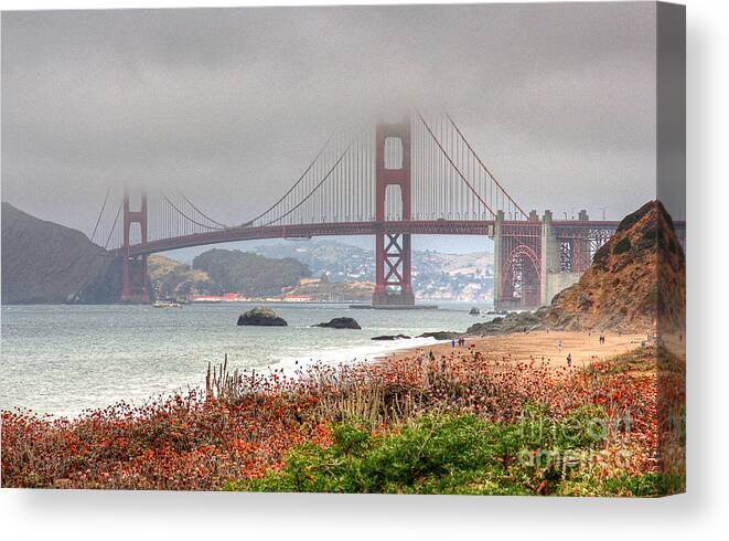 Kate Brown Canvas Print featuring the photograph Foggy Bridge by Kate Brown