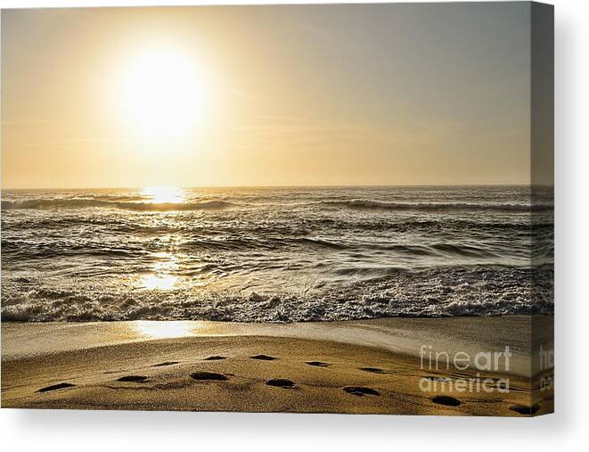 Photography Canvas Print featuring the photograph Footprints at Sunrise by Kaye Menner