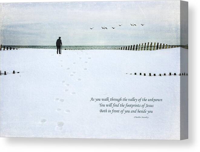 Snow Canvas Print featuring the photograph Footprints by Cathy Kovarik