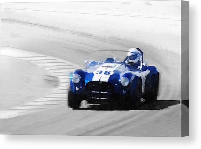 Ford Shelby Cobra Canvas Print featuring the painting Ford Shelby Cobra Laguna Seca Watercolor by Naxart Studio