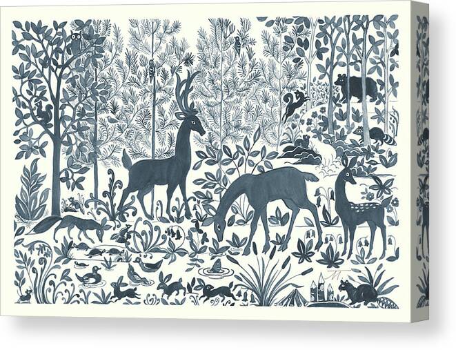 Animals Canvas Print featuring the painting Forest Life I by Miranda Thomas