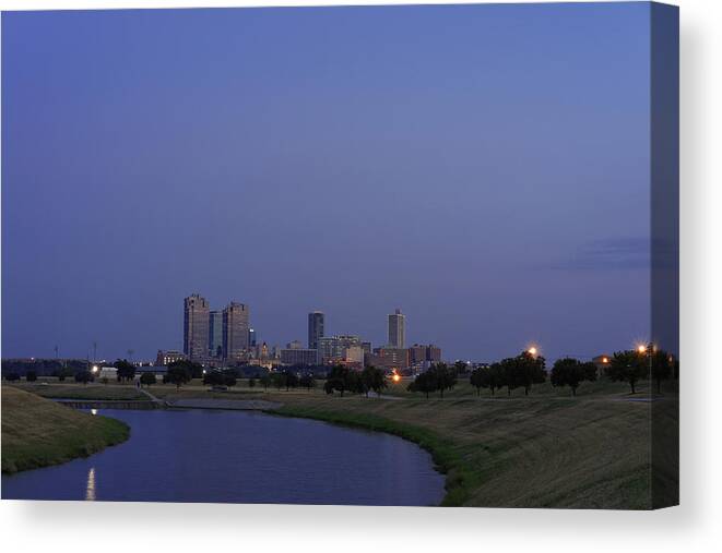 Fort Worth Canvas Print featuring the photograph Fort Worth Sunset Skyline by Jonathan Davison