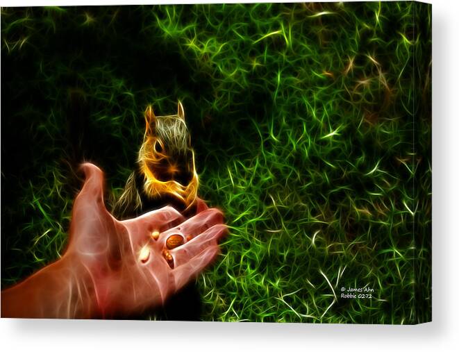 Digtial Art Canvas Print featuring the digital art Fractal - Feeding My Friend - Robbie the Squirrel by James Ahn