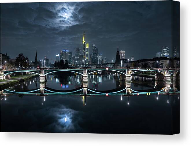 Night Canvas Print featuring the photograph Frankfurt At Full Moon by Mike / Match-photo