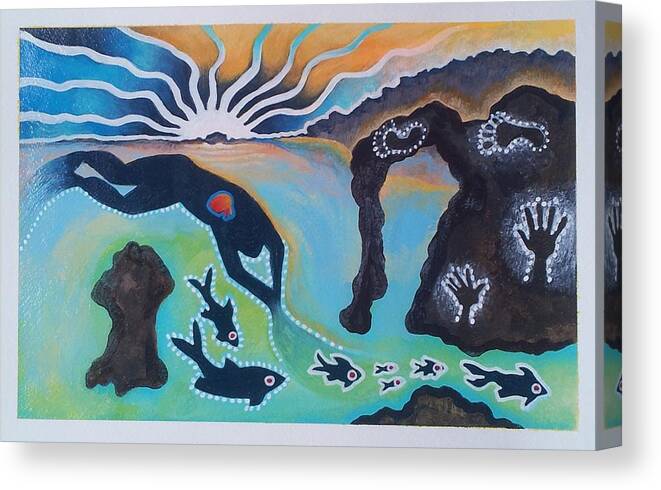 Aboriginal Canvas Print featuring the painting Free Man Off Of Pirates Cove by Corey Habbas