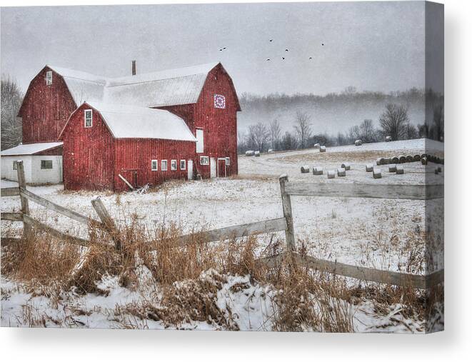 Barn Canvas Print featuring the photograph Frosted Hay Bales by Lori Deiter