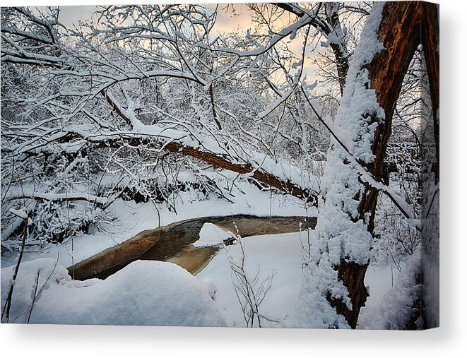 Clouds Canvas Print featuring the photograph Frozen Creek by Sebastian Musial