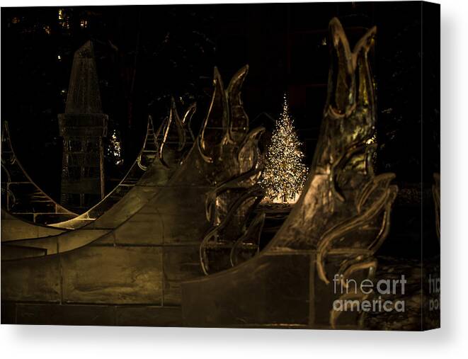 2015 Canvas Print featuring the photograph Frozen Waves and Xmas Tree by Franz Zarda