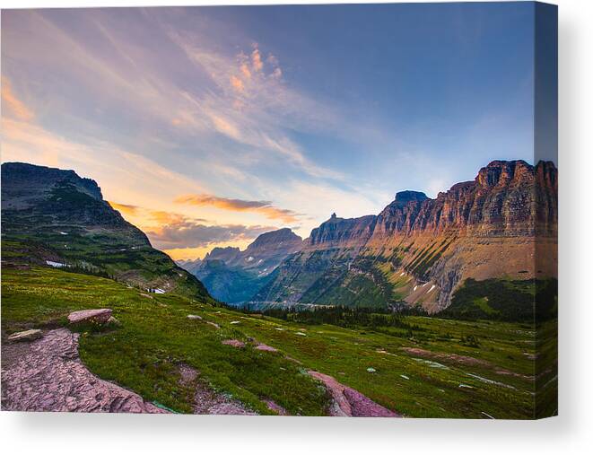 Glacier National Park Canvas Print featuring the photograph Garden Wall Sunset by Adam Mateo Fierro