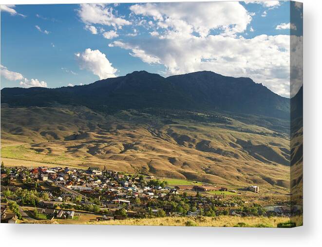 Scenics Canvas Print featuring the photograph Gardiner, Montana Overview by Mark Miller Photos