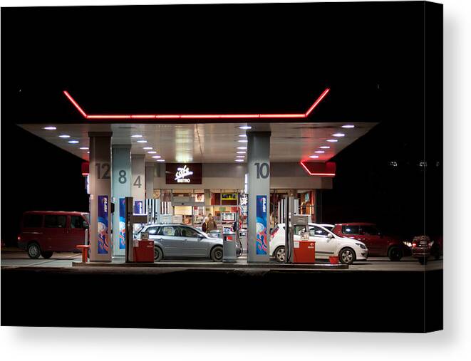 Generic Canvas Print featuring the photograph Gas station at night by Moniaphoto