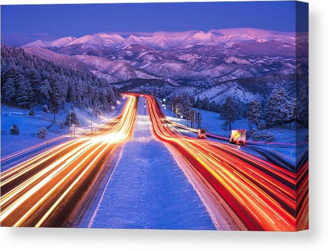 Snow Canvas Print featuring the photograph Gateway to the Rockies by Darren White
