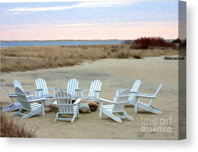 Chairs Canvas Print featuring the digital art Gather Around the Fire Pit by Jayne Carney