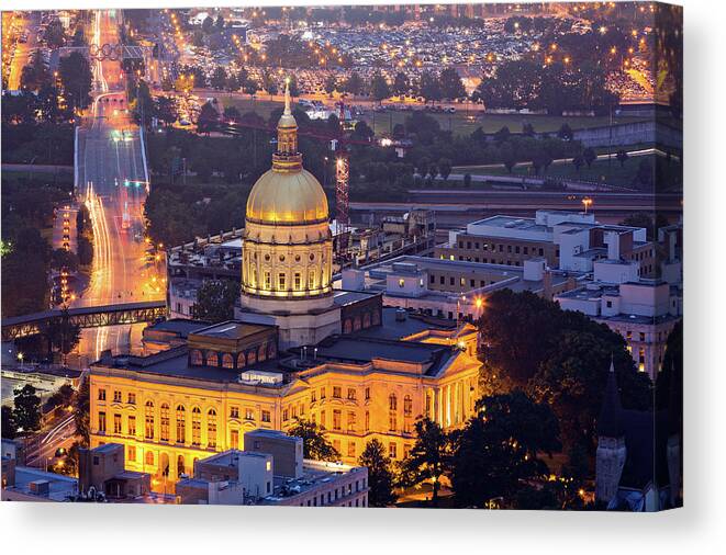 Atlanta Canvas Print featuring the photograph Georgia State Capitol At Night by Ryan Murphy