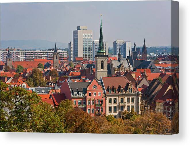 Outdoors Canvas Print featuring the photograph Germany, Thuringia, Erfurt, View Of City by Westend61